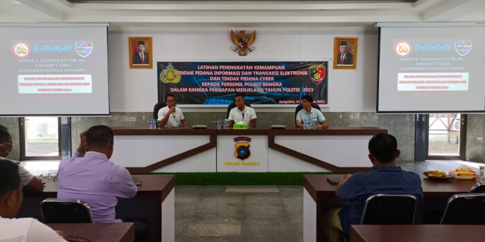 Menjelang Tahun Politik 2024, Polres Bangka Laksanakan Kegiatan Peningkatan kemampuan Tindak Pidana Informasi dan Transaksi Elektronik.