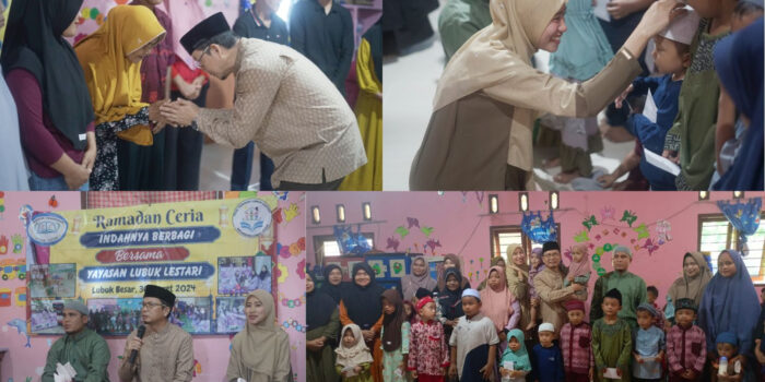 Algafry Rahman didampingi istrinya Eva Algafry hadir Ramadan Ceria Indahnya Berbagi Bersama Yayasan Lubuk Lestari