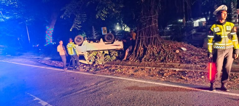 Satlantas Amankan Kecelakaan Tunggal di Muntok, Tidak Ada Korban Jiwa