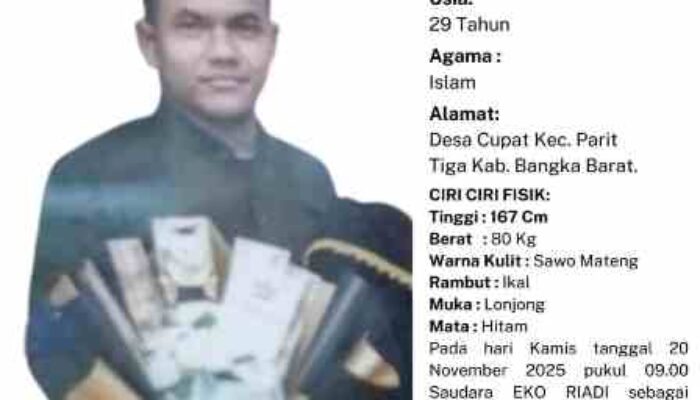 Polres Bangka Barat Intensifkan Pencarian Warga Cupat yang Hilang Sejak 20 November